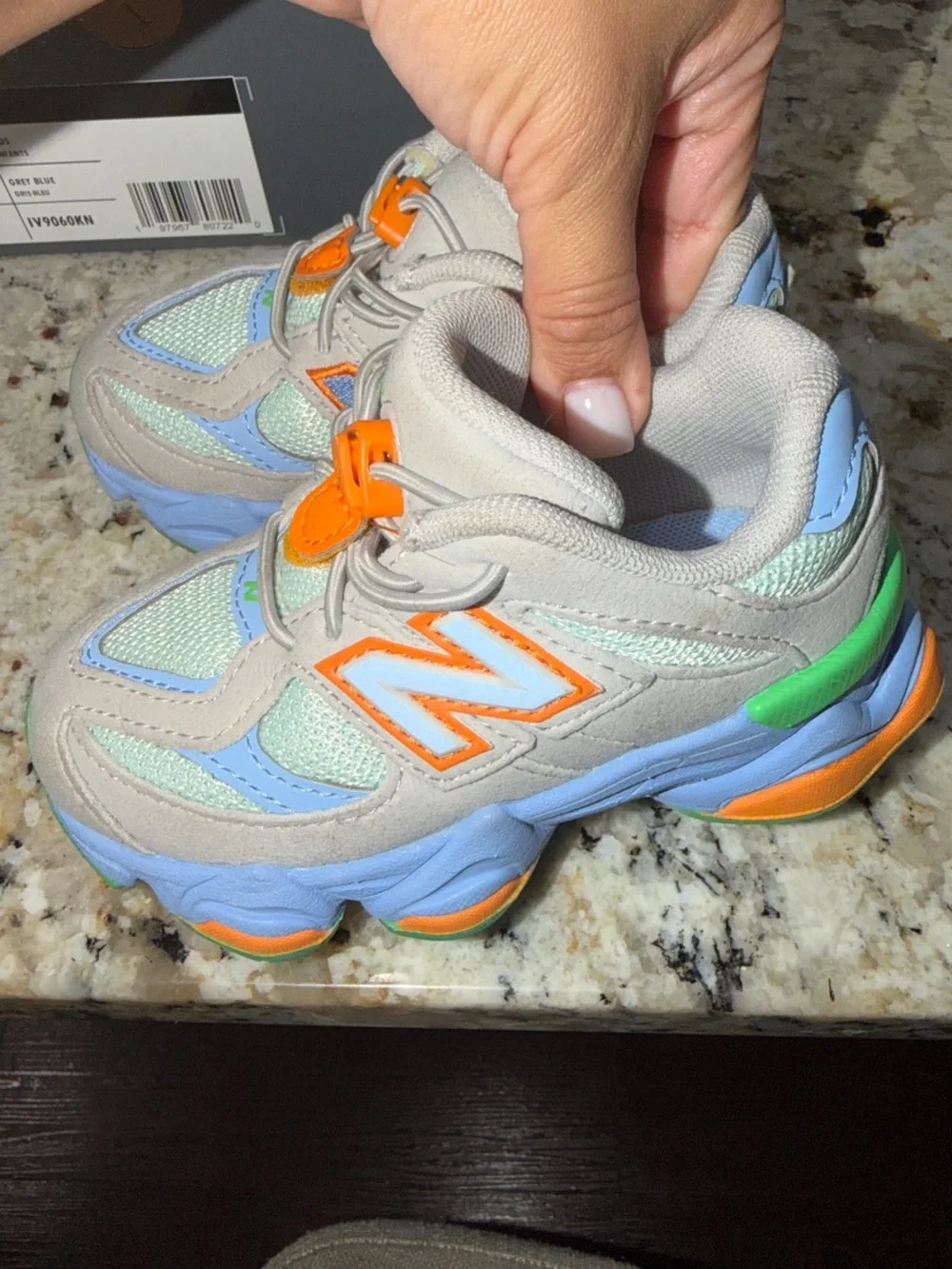 New Balance 9060 Toddler Sneakers in Gray, Blue, Orange & Green